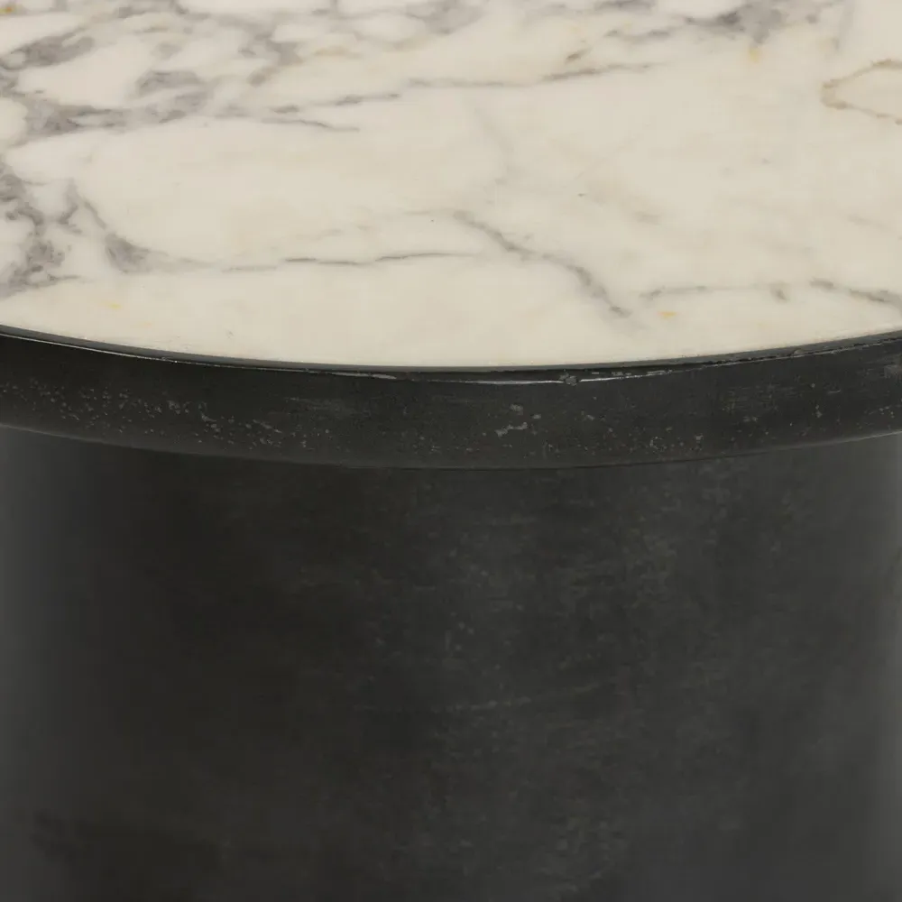 Berlin Round Outdoor End Table - White, Marble