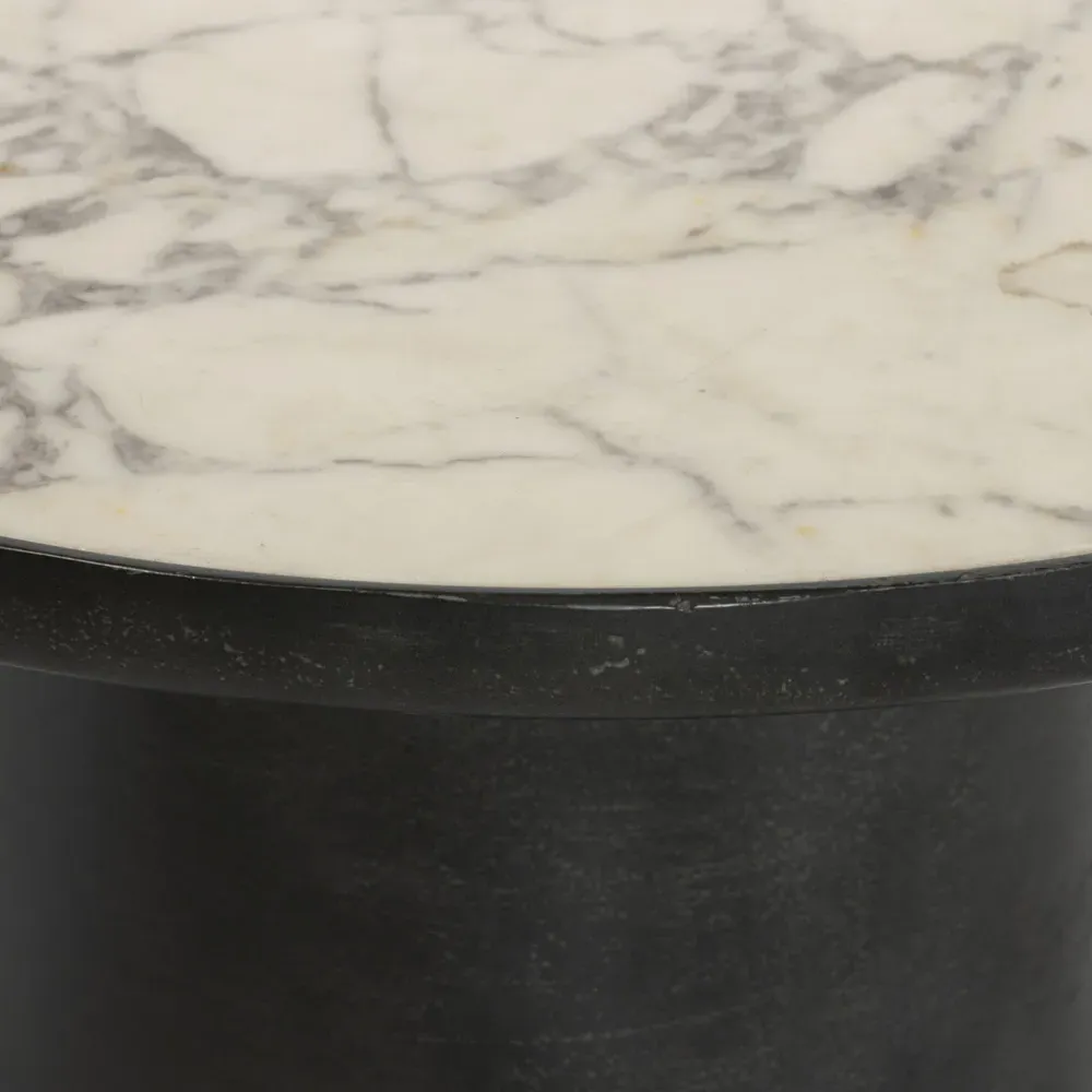 Berlin Round Outdoor End Table - White, Marble