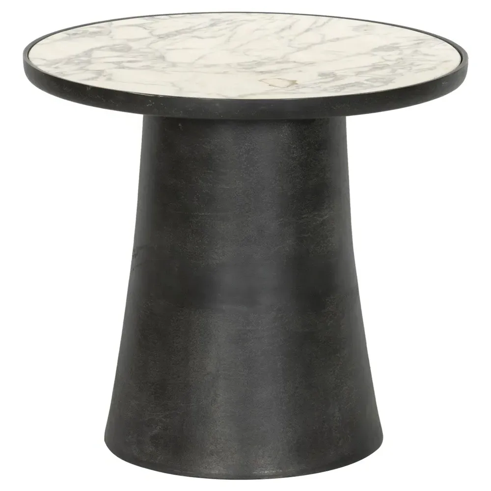 Berlin Round Outdoor End Table - White, Marble image