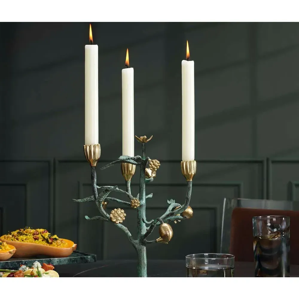 Bernadette Floral Candelabra - Green, Brass