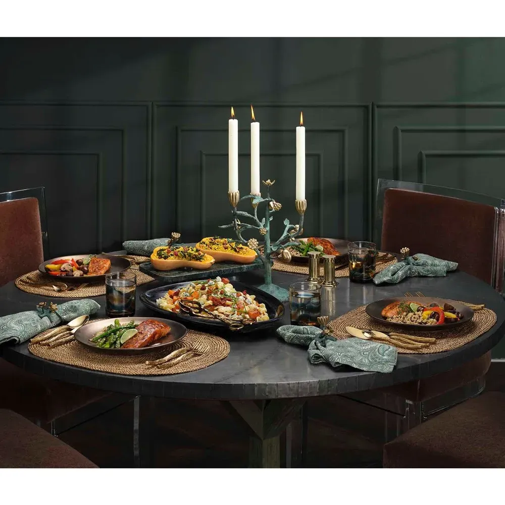 Bernadette Floral Candelabra - Green, Brass