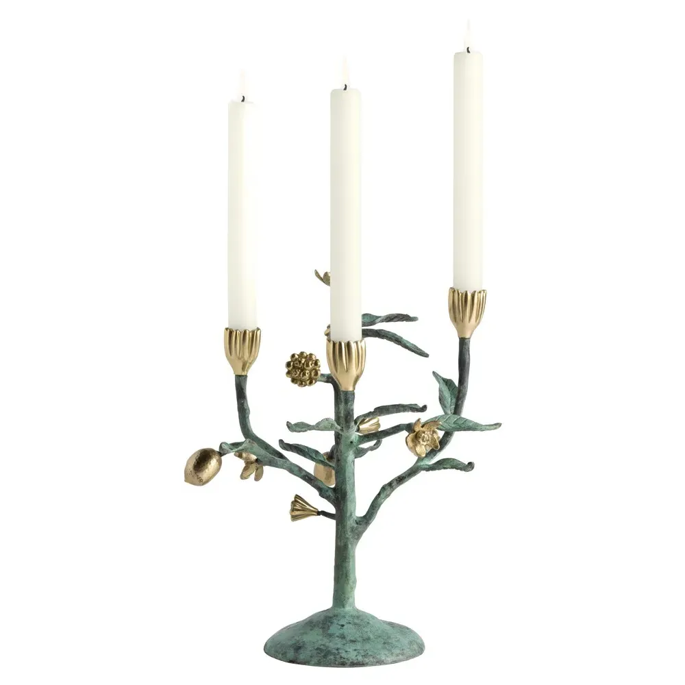 Bernadette Floral Candelabra - Green, Brass