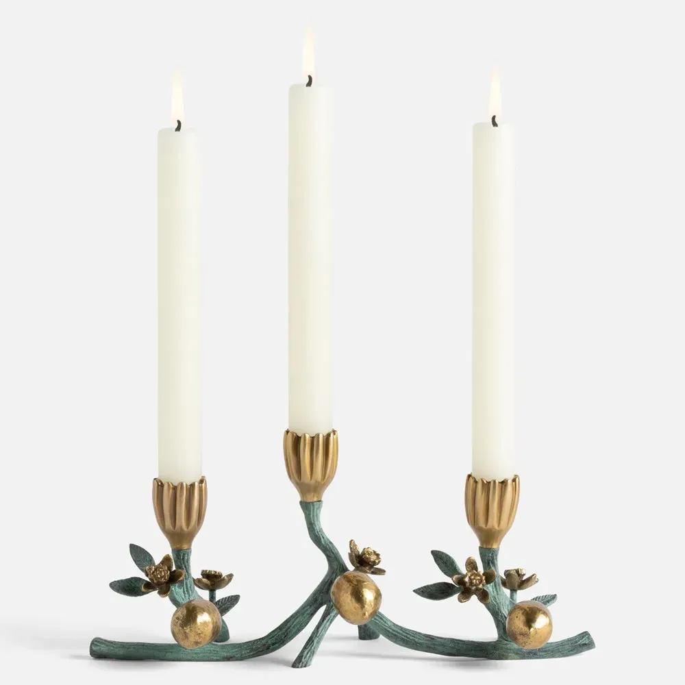 Bernadette Floral Candleholder - Green, Brass