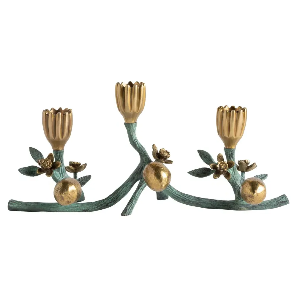 Bernadette Floral Candleholder - Green, Brass