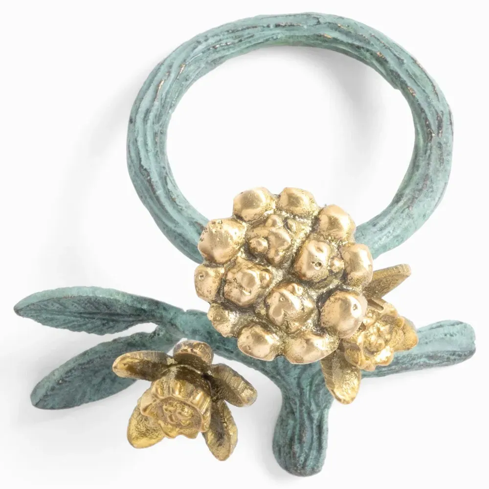 Bernadette Floral Napkin Ring Set of 4 - Green, Brass