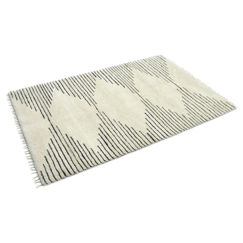 Bernar Diamond Shag Hand Knotted Rug - Cream, Wool