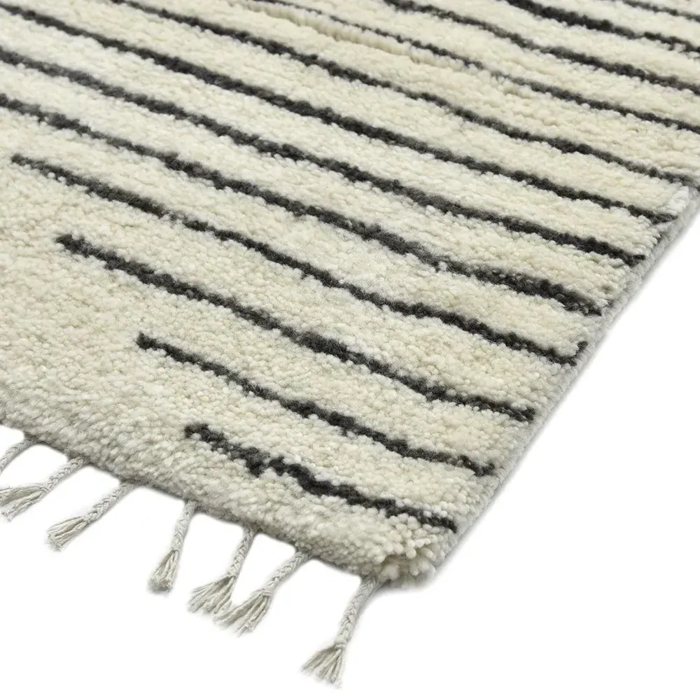 Bernar Diamond Shag Hand Knotted Rug - Cream, Wool