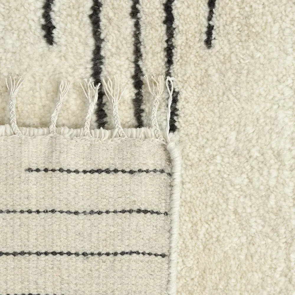 Bernar Diamond Shag Hand Knotted Rug - Cream, Wool