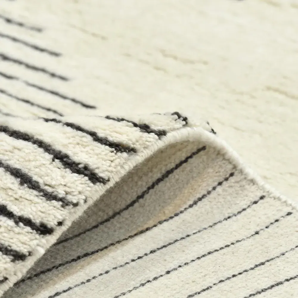 Bernar Diamond Shag Hand Knotted Rug - Cream, Wool