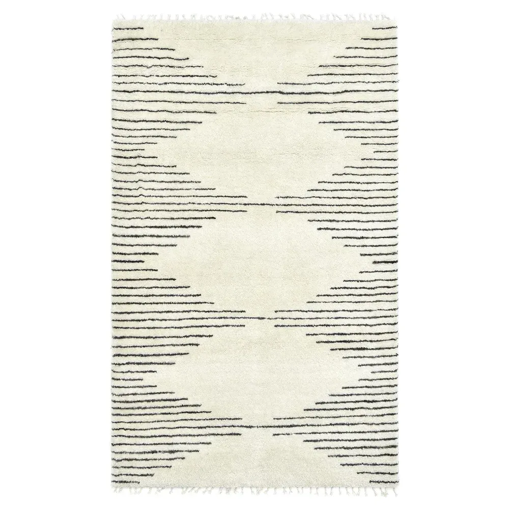 Bernar Diamond Shag Hand Knotted Rug - Cream, Wool