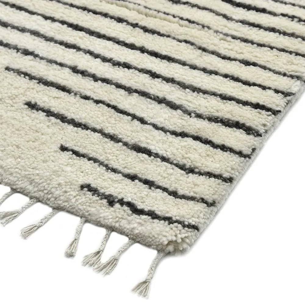 Bernar Diamond Shag Hand Knotted Rug - Cream, Wool