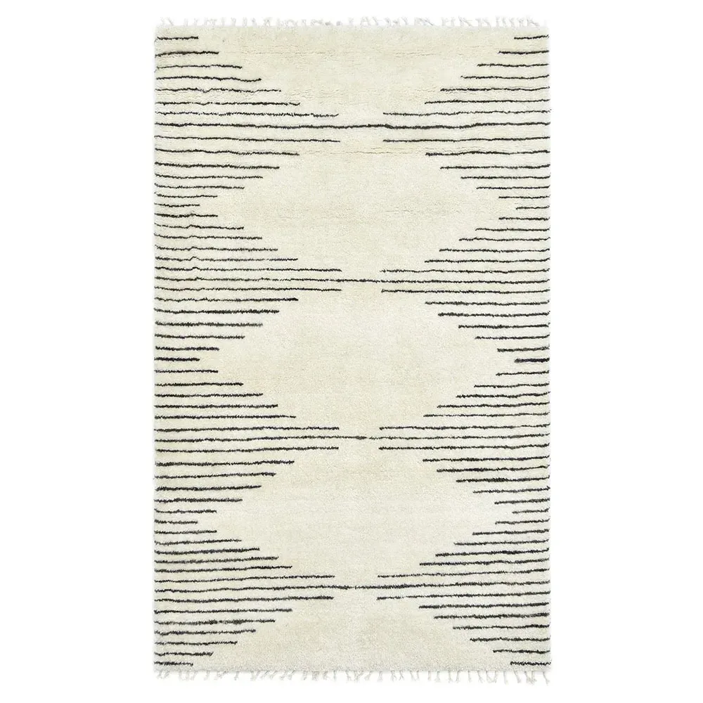 Bernar Diamond Shag Hand Knotted Rug - Cream, Wool image