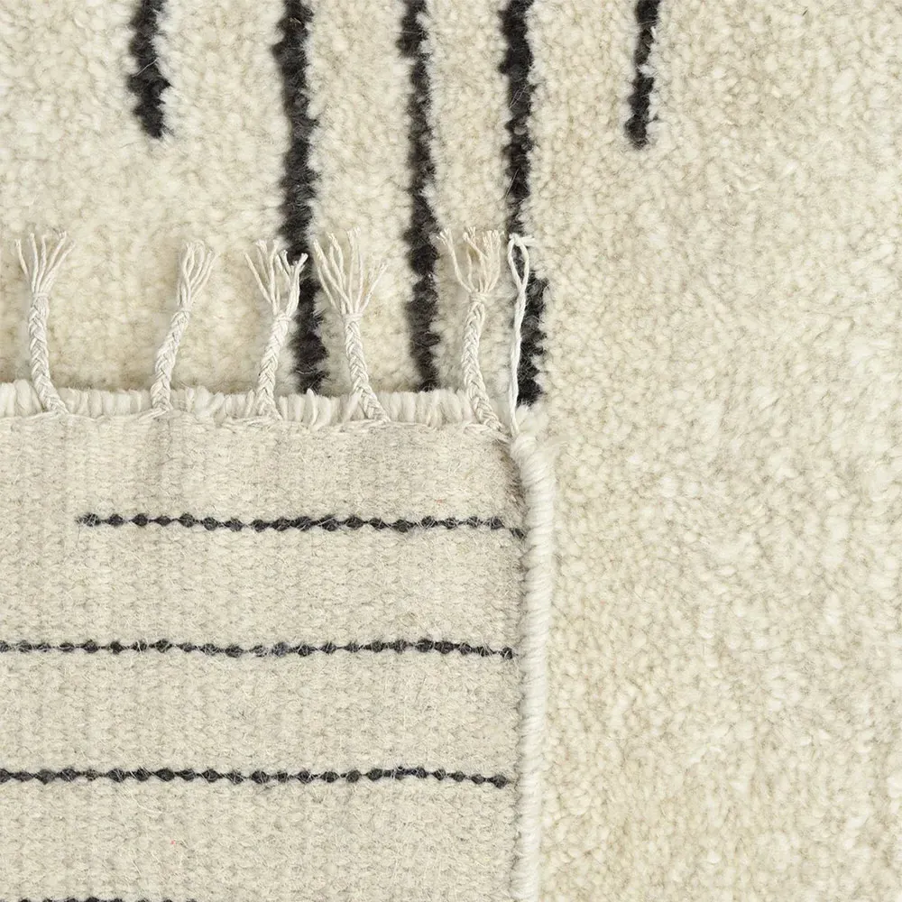 Bernar Diamond Shag Hand Knotted Rug - Cream, Wool