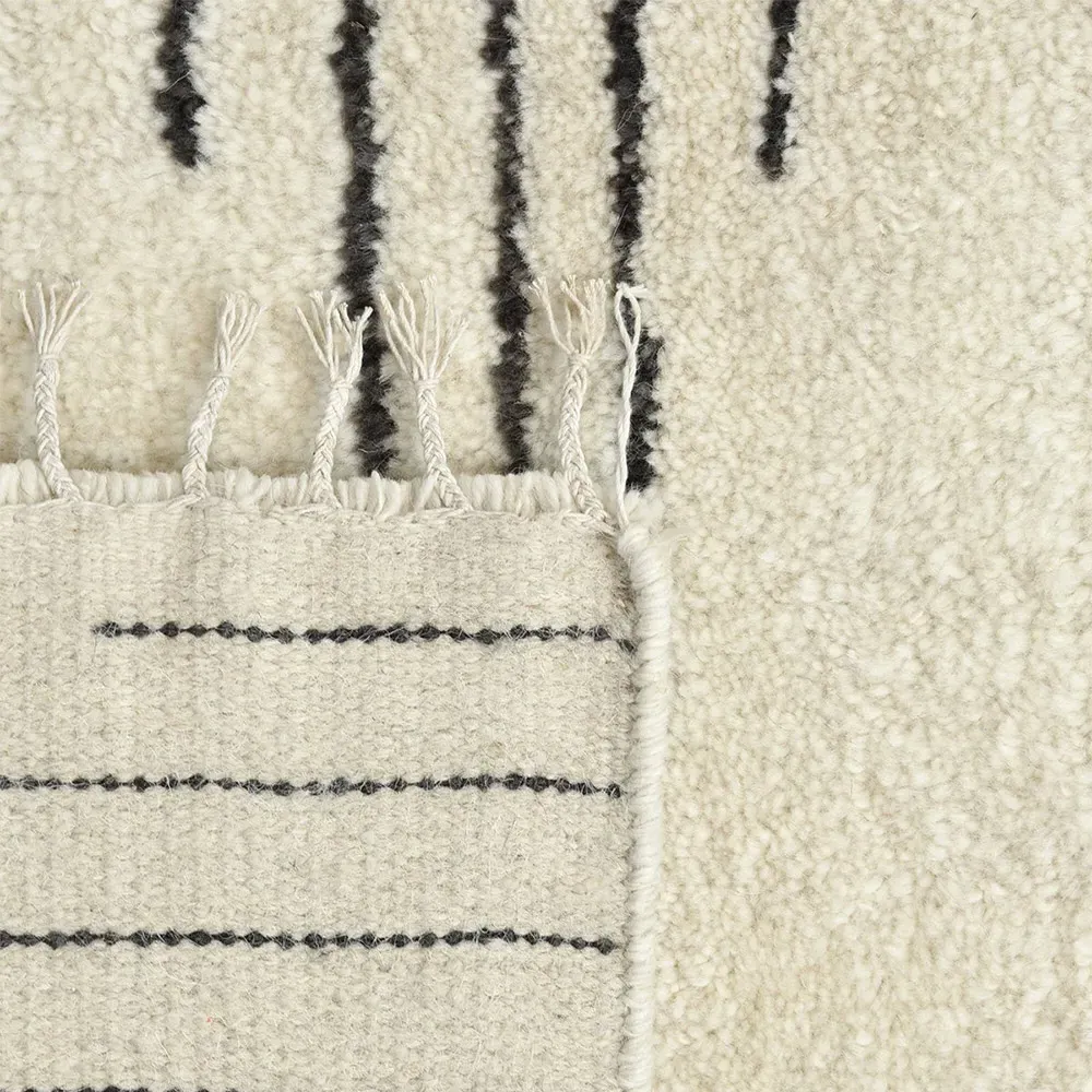 Bernar Diamond Shag Hand Knotted Rug - Cream, Wool