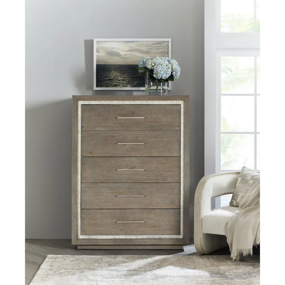Bethany 5 Drawer Tall Chest Dresser - Grey, Oak