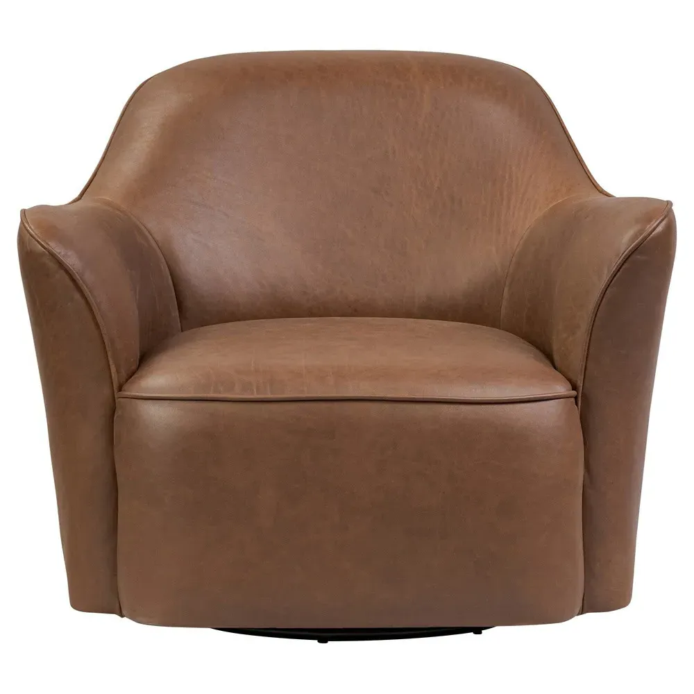 Bethany Swivel Chair - Mahogany, Leather