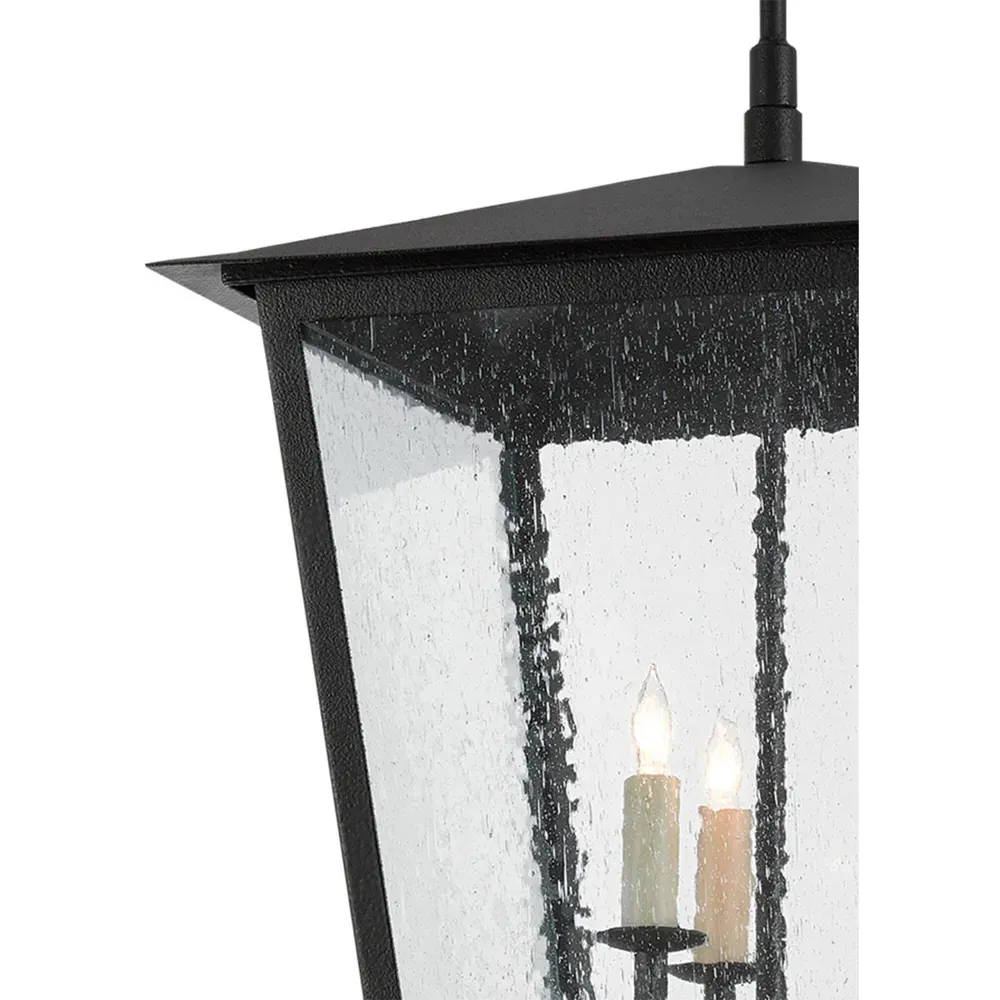 Bethara Seeded Glass Outdoor Lantern - Black, Iron