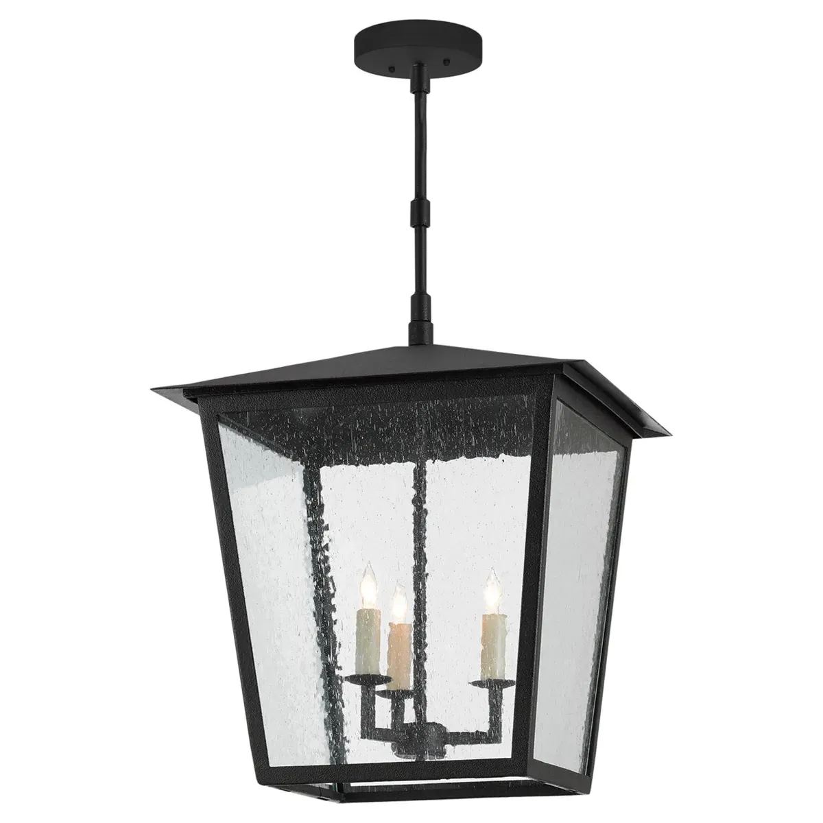 Bethara Seeded Glass Outdoor Lantern - Black, Iron image