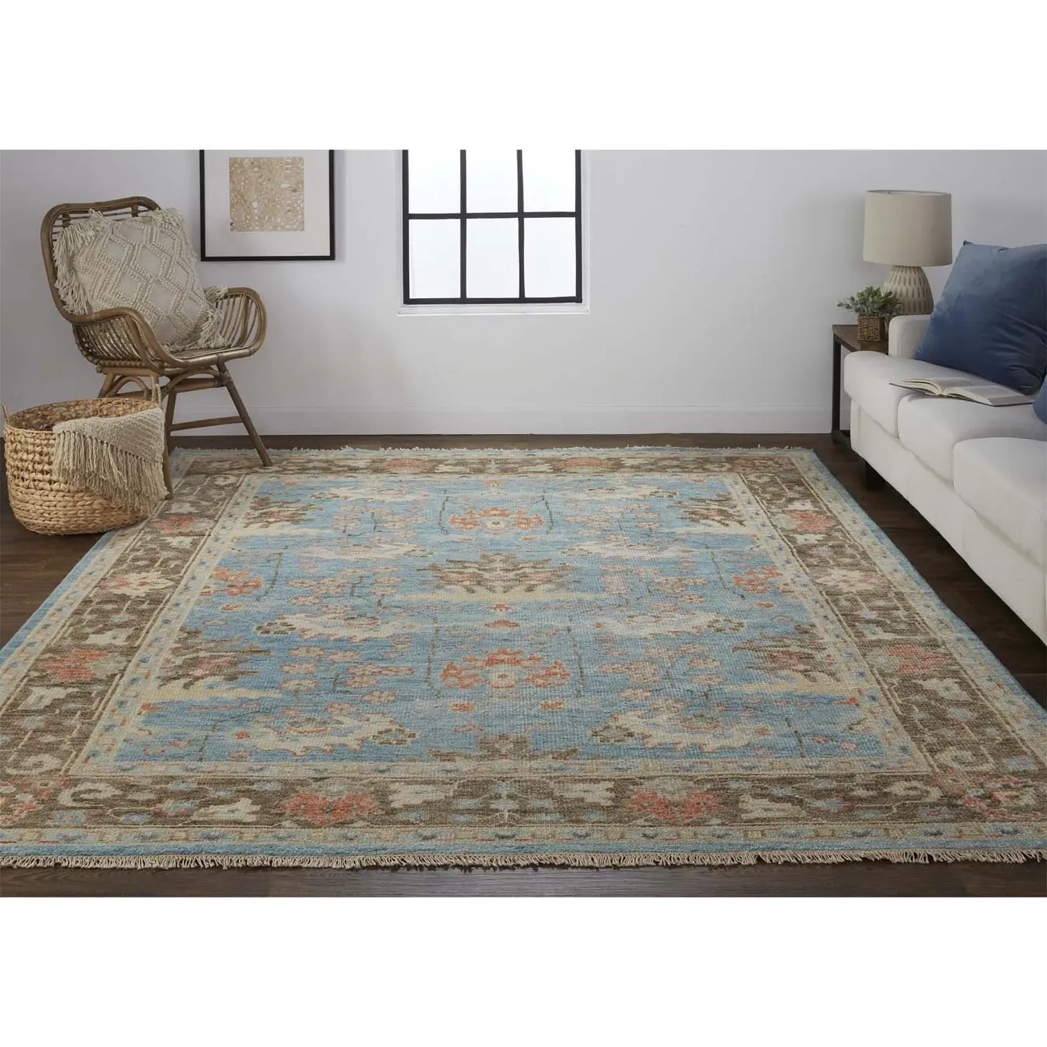 Bethel Hand Knotted Patterned Rug - Blue, Wool