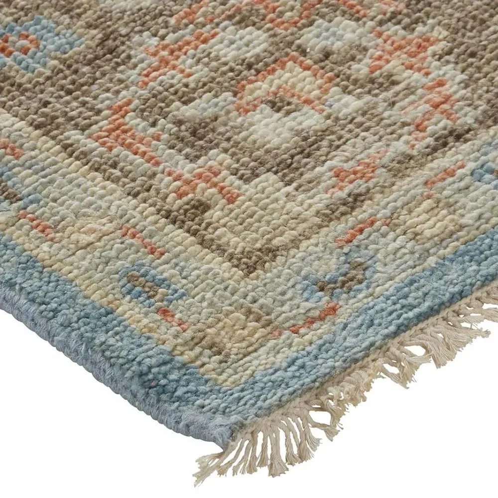Bethel Hand Knotted Patterned Rug - Blue, Wool