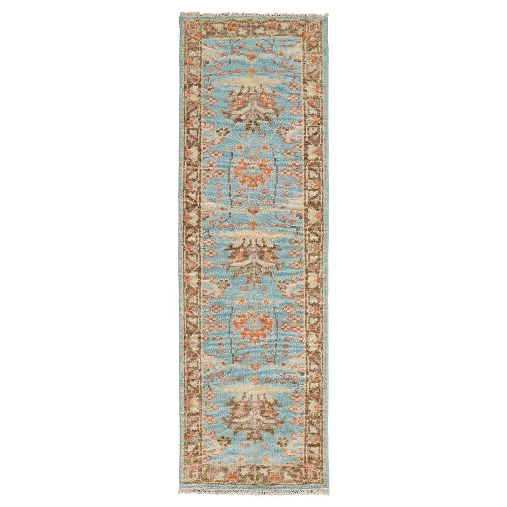 Bethel Hand Knotted Patterned Rug - Blue, Wool