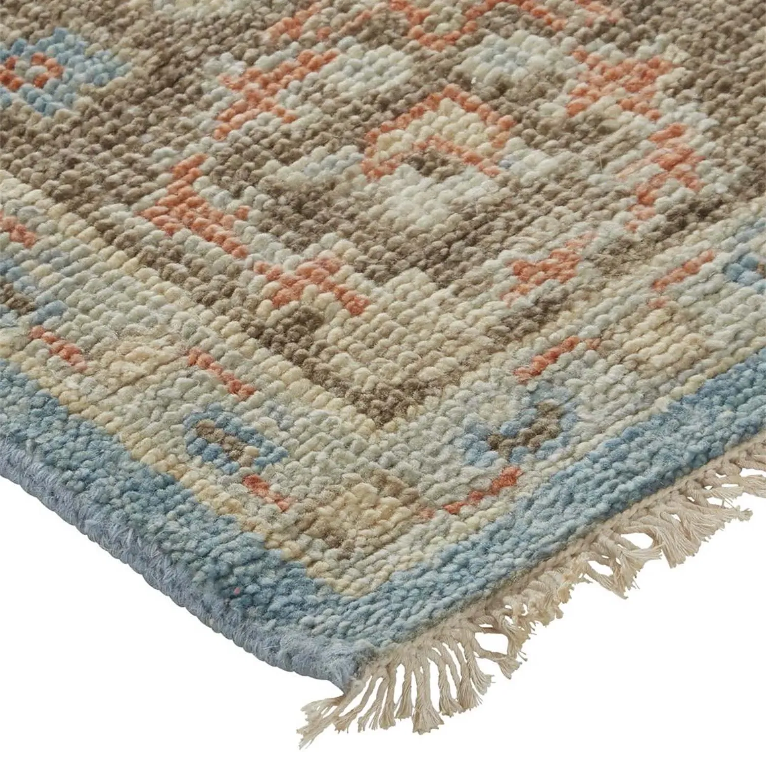 Bethel Hand Knotted Patterned Rug - Blue, Wool