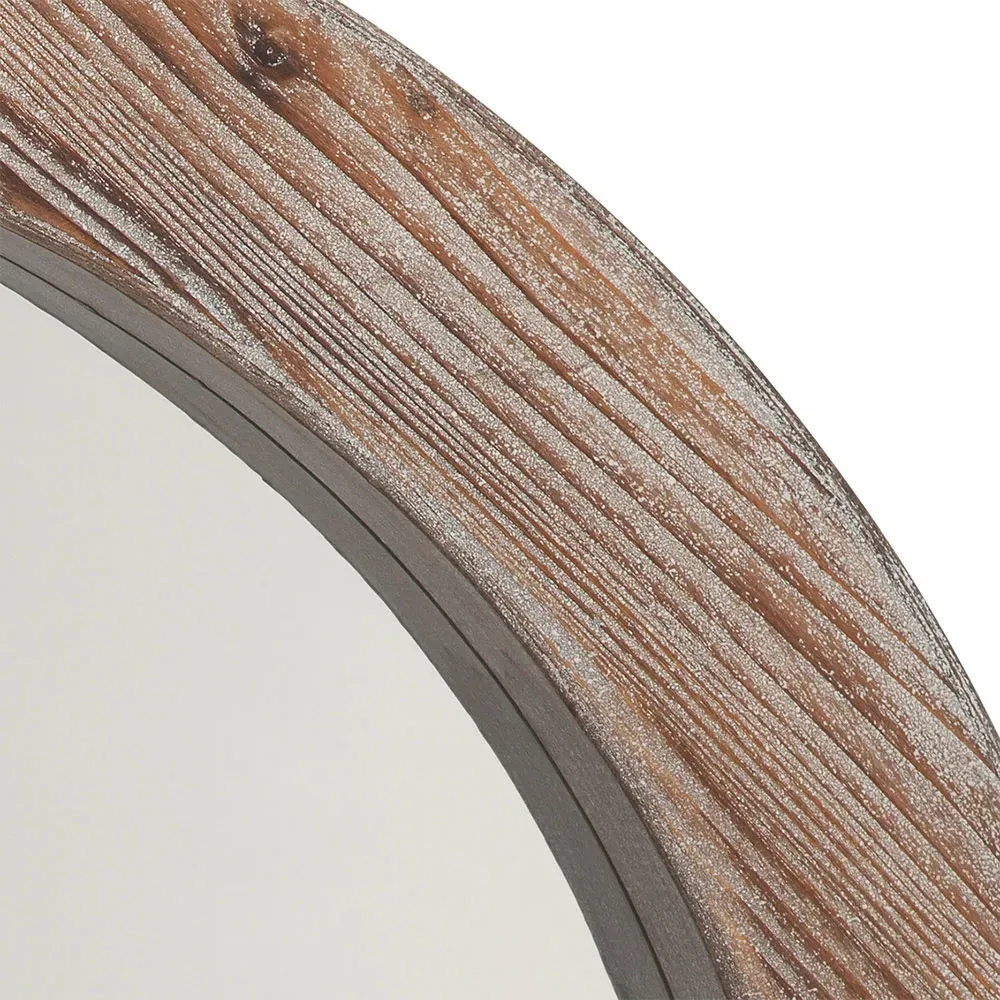 Betianna Round Wall Mirror - Grey, Reclaimed Wood