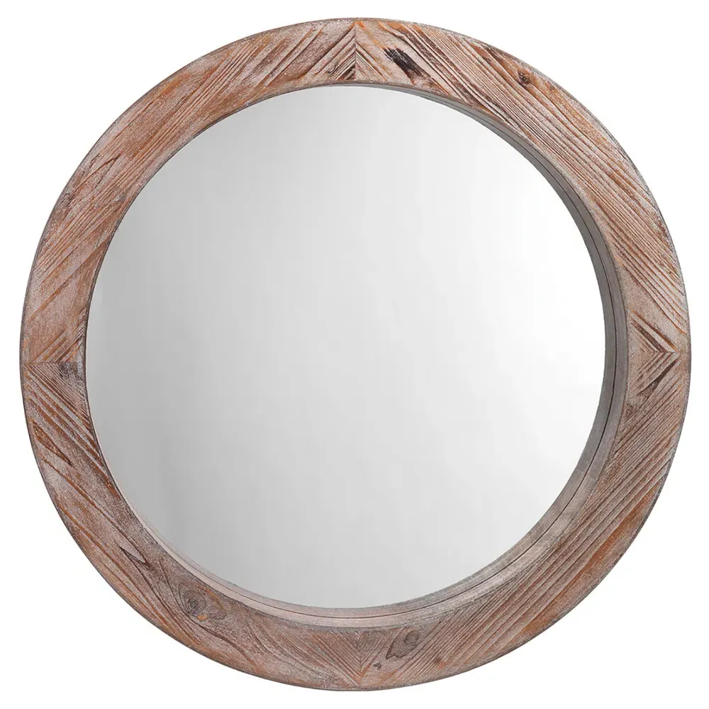Betianna Round Wall Mirror - Grey, Reclaimed Wood image