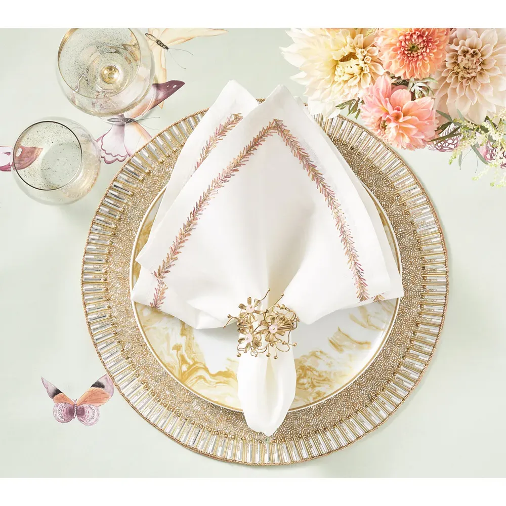 Bevel Glass Beaded Coaster Set of 4 - Gold, Glass