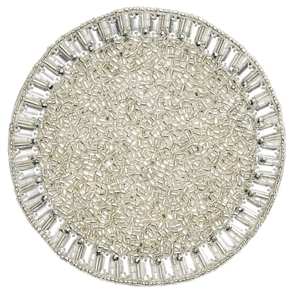 Bevel Glass Beaded Coaster Set of 4 - Silver, Glass