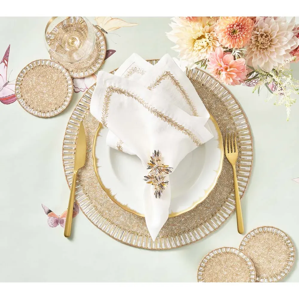 Bevel Glass Beaded Placemat Set of 4 - Gold, Glass