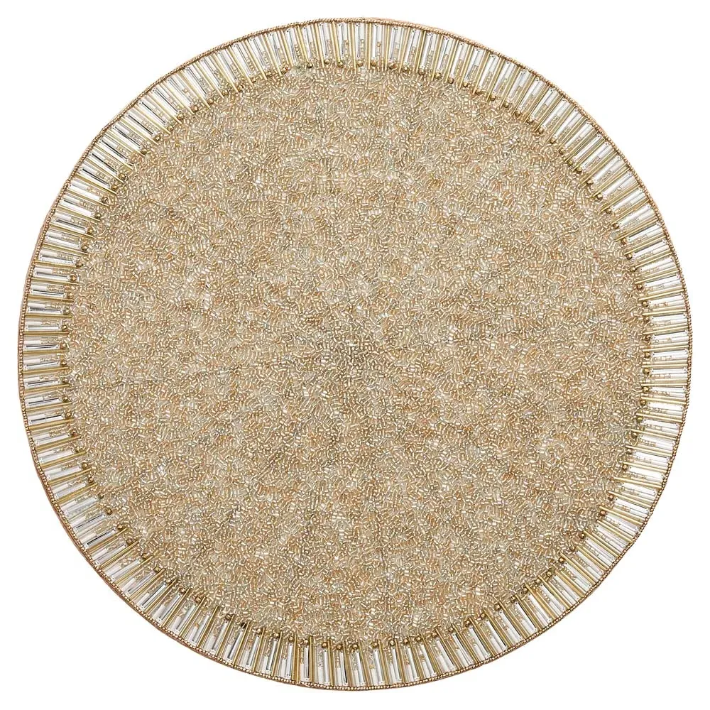 Bevel Glass Beaded Placemat Set of 4 - Gold, Glass