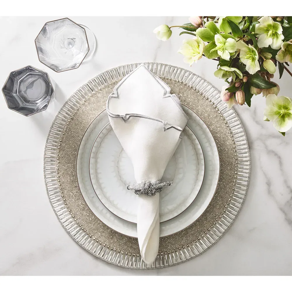 Bevel Glass Beaded Placemat Set of 4 - Silver, Glass
