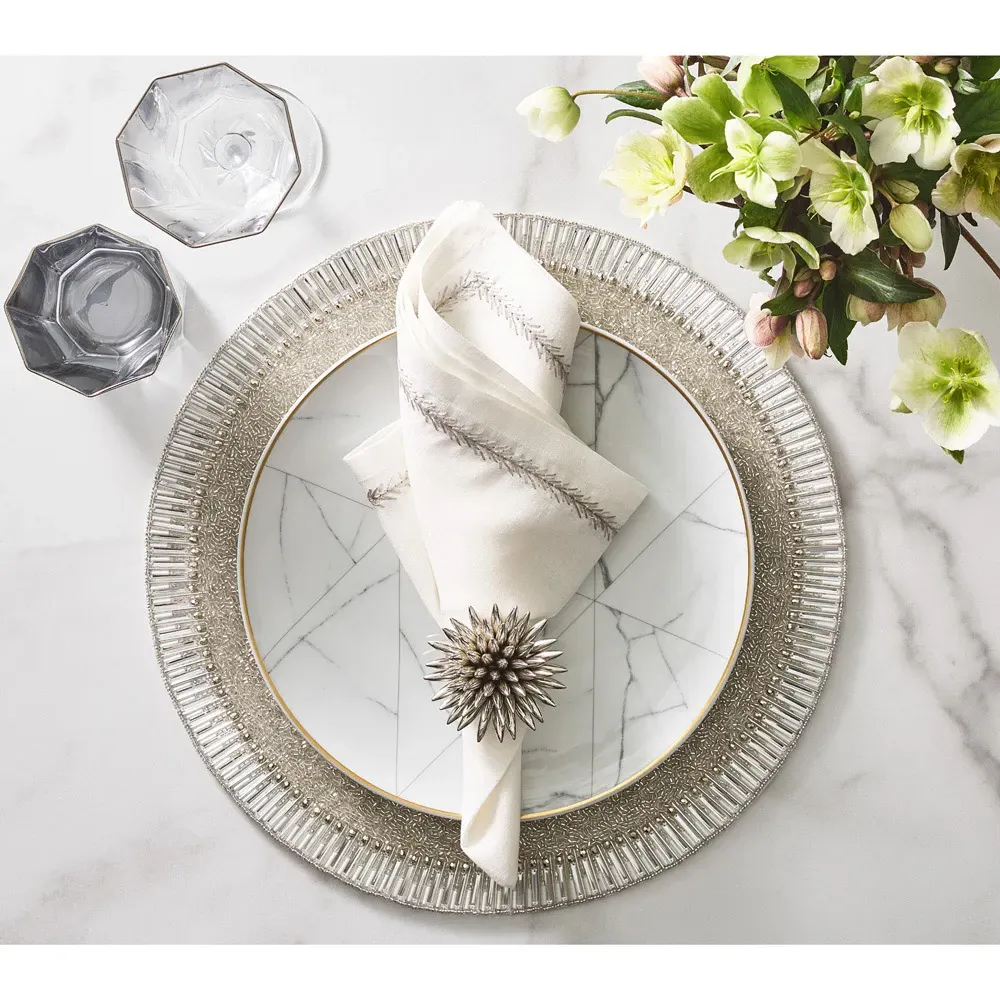 Bevel Glass Beaded Placemat Set of 4 - Silver, Glass