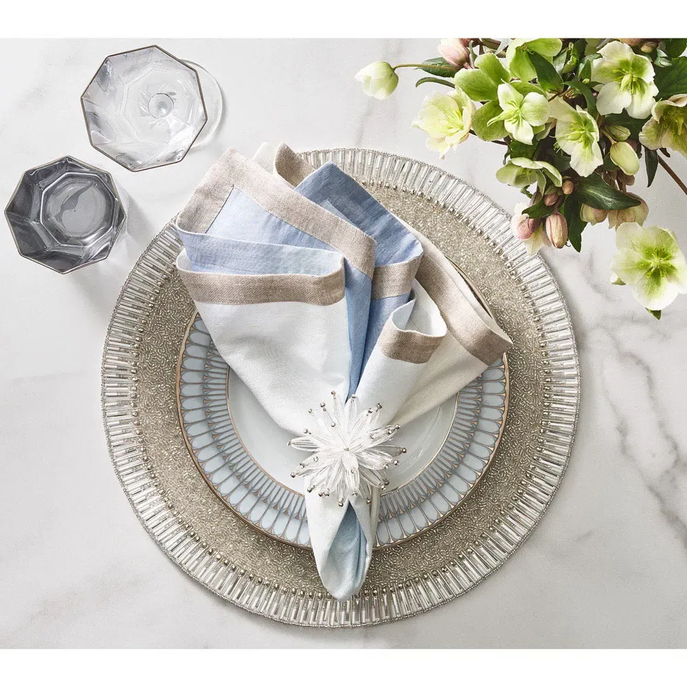 Bevel Glass Beaded Placemat Set of 4 - Silver, Glass