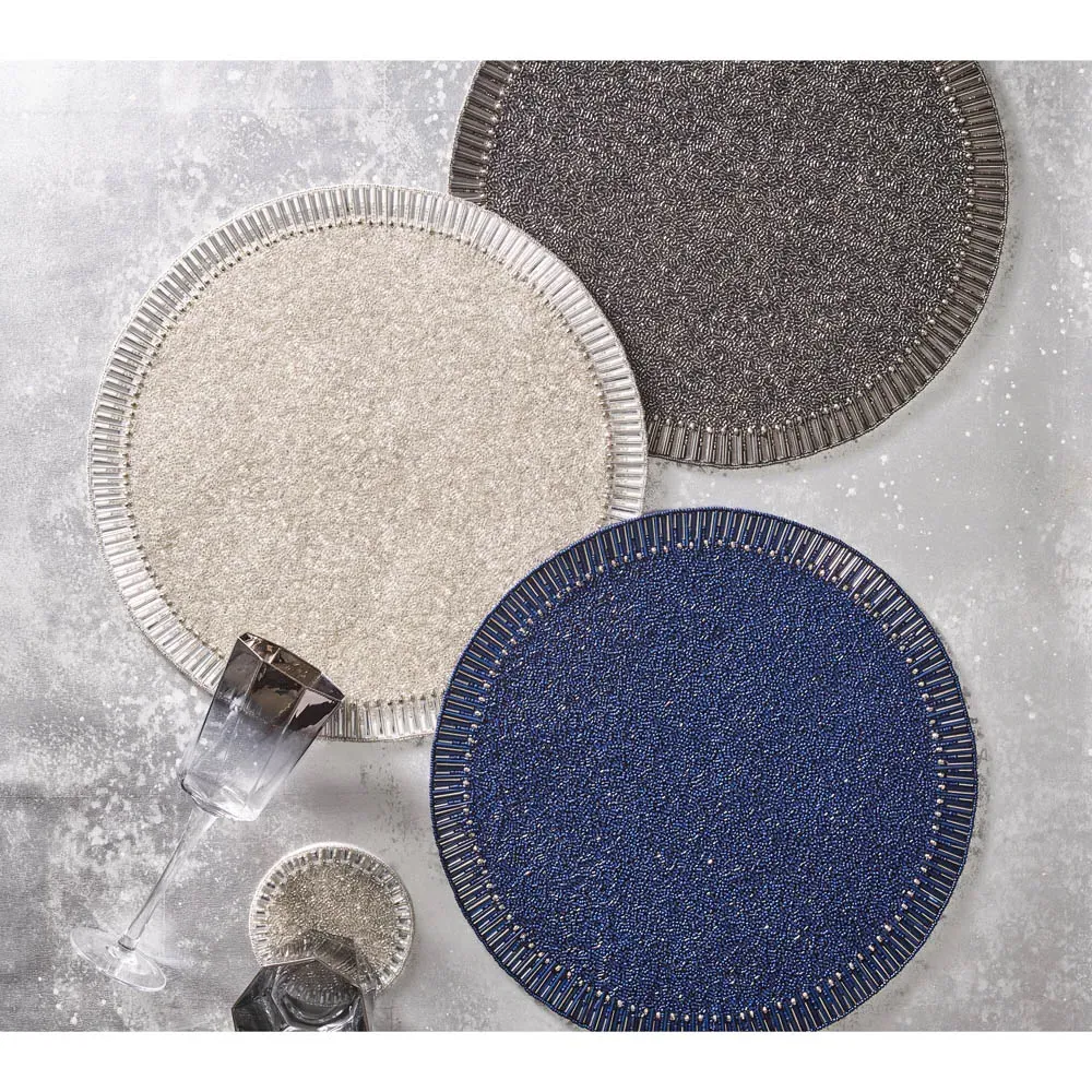Bevel Glass Beaded Placemat Set of 4 - Silver, Glass
