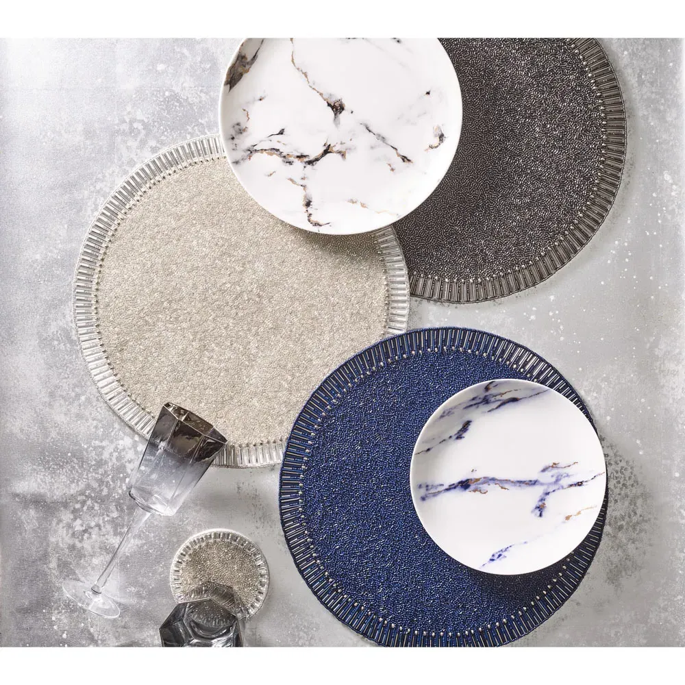 Bevel Glass Beaded Placemat Set of 4 - Silver, Glass