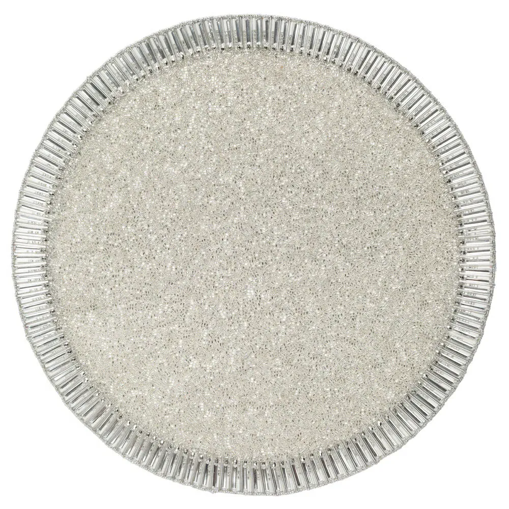 Bevel Glass Beaded Placemat Set of 4 - Silver, Glass