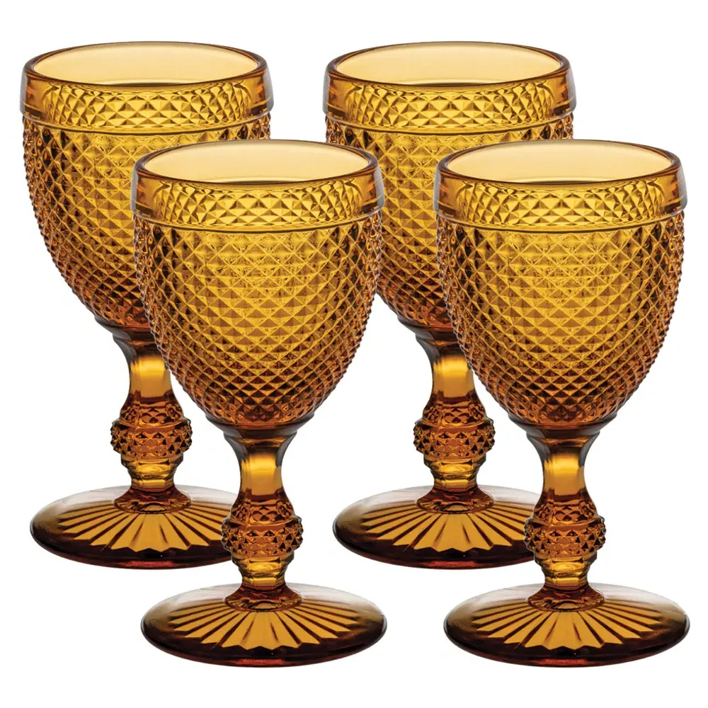 Bicos Glass Water Goblet Set of 4 - Amber