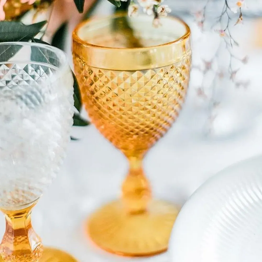 Bicos Glass Water Goblet Set of 4 - Amber