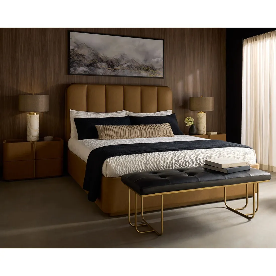 Bideford King Size Tufted Bed - Brown, Faux Leather