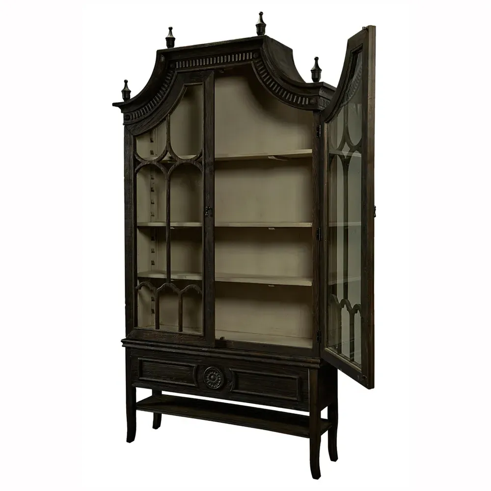Bien Cathedral Arched Cabinet - Black, Pine Wood
