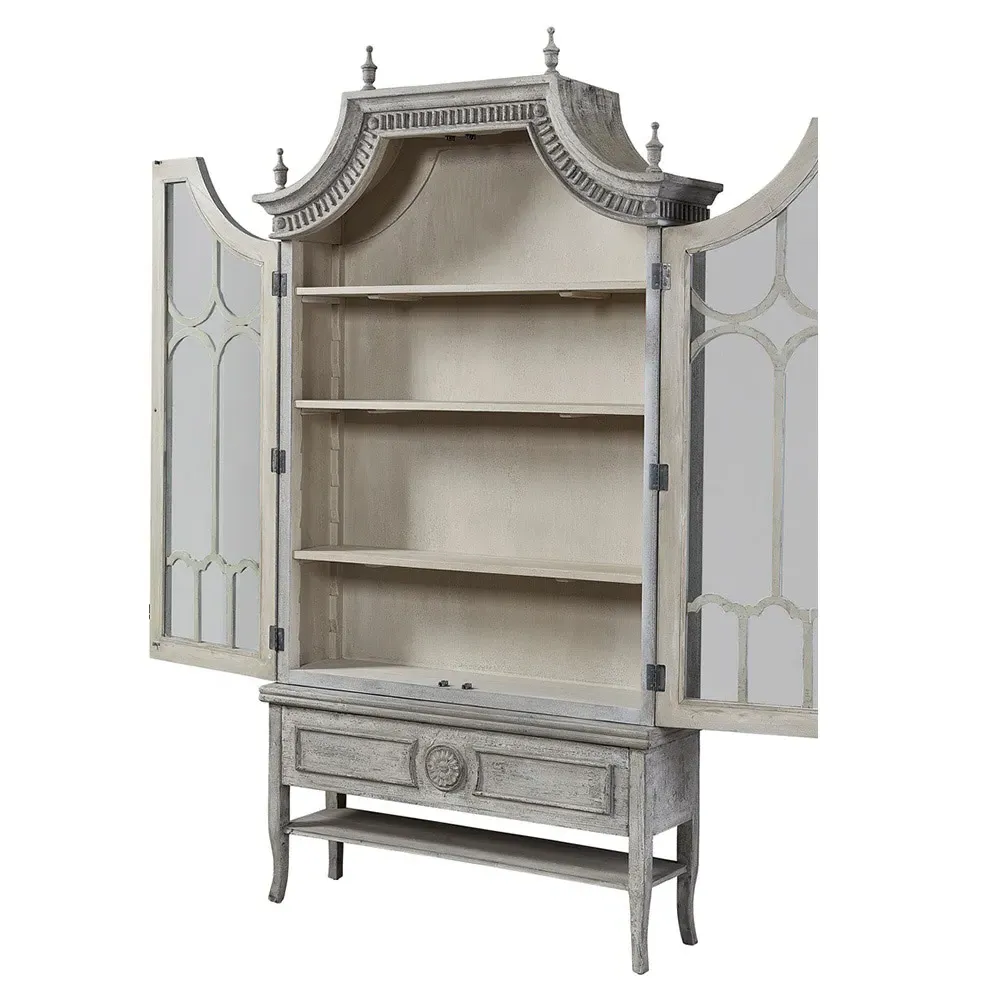 Bien Cathedral Arched Cabinet - Light Grey, Pine Wood