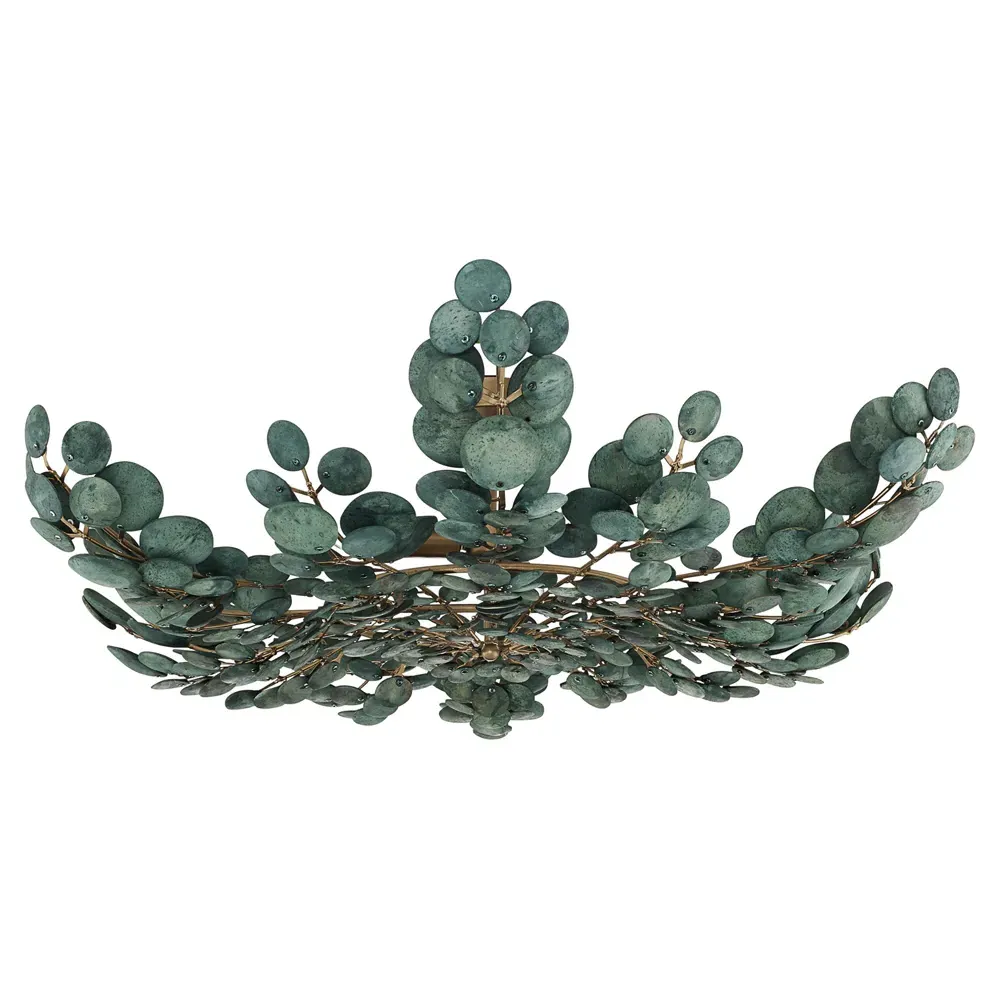 Bilal Coastal Beach Eucalyptus Shell Semi Flush Mount - Green