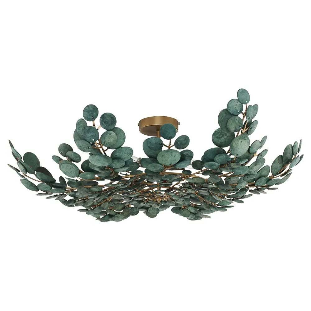 Bilal Coastal Beach Eucalyptus Shell Semi Flush Mount - Green image
