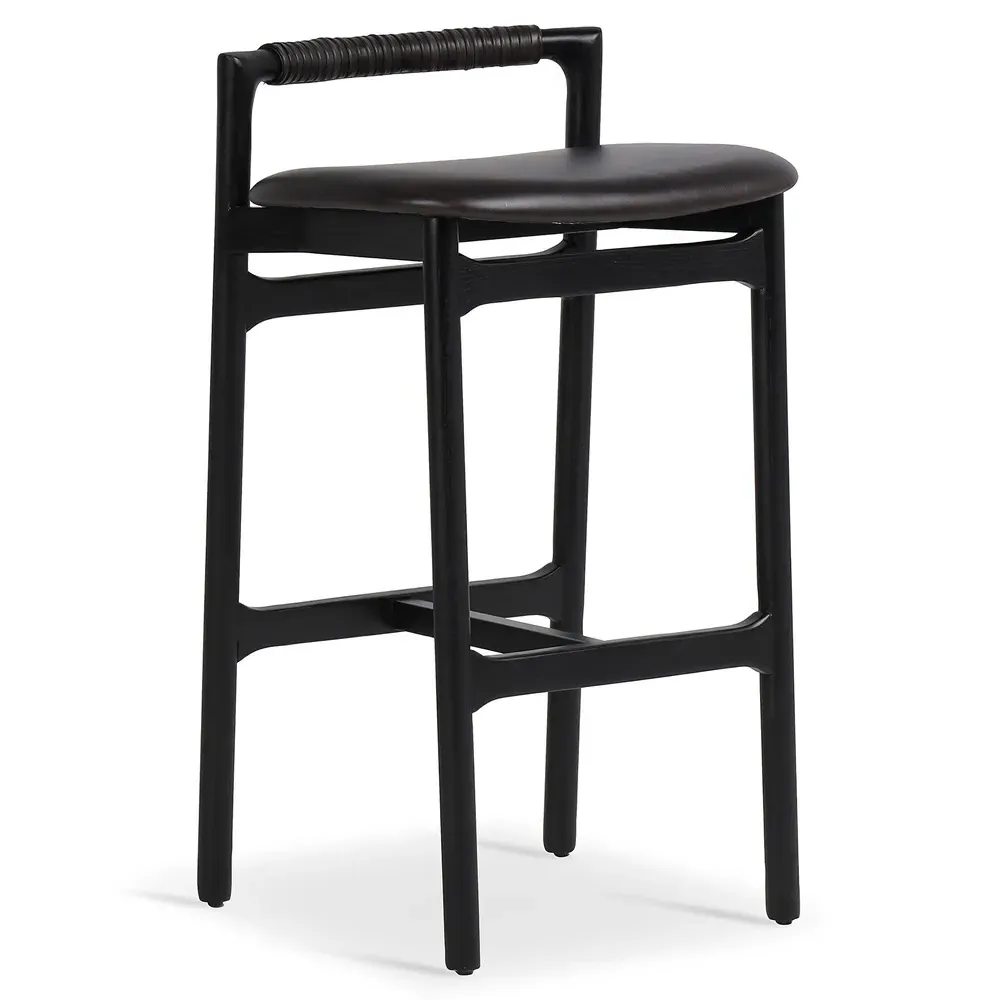 Blaise Bar Stool - Black, Leather