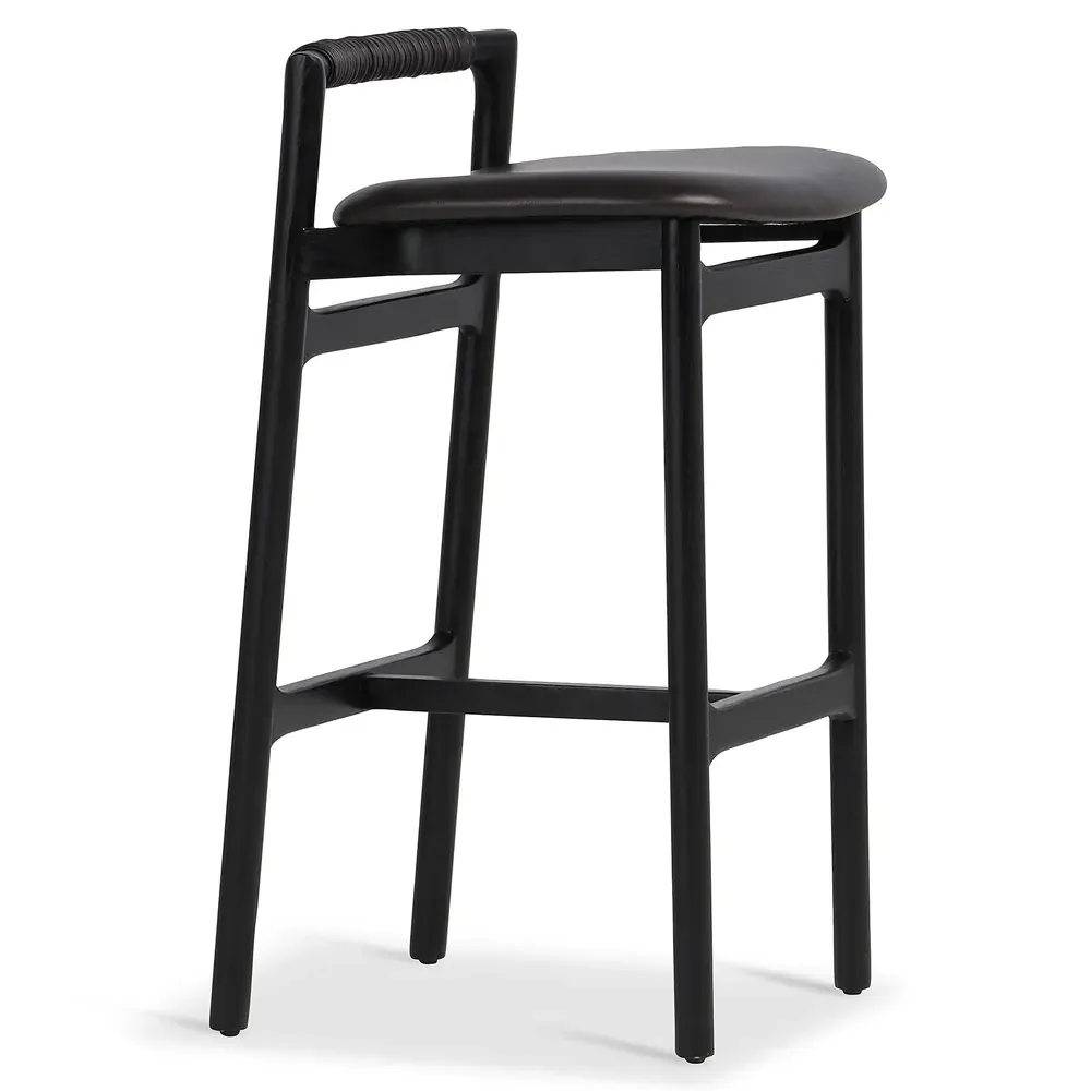 Blaise Bar Stool - Black, Leather