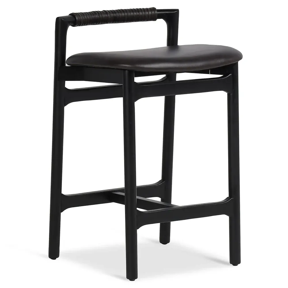 Blaise Counter Stool - Black, Leather