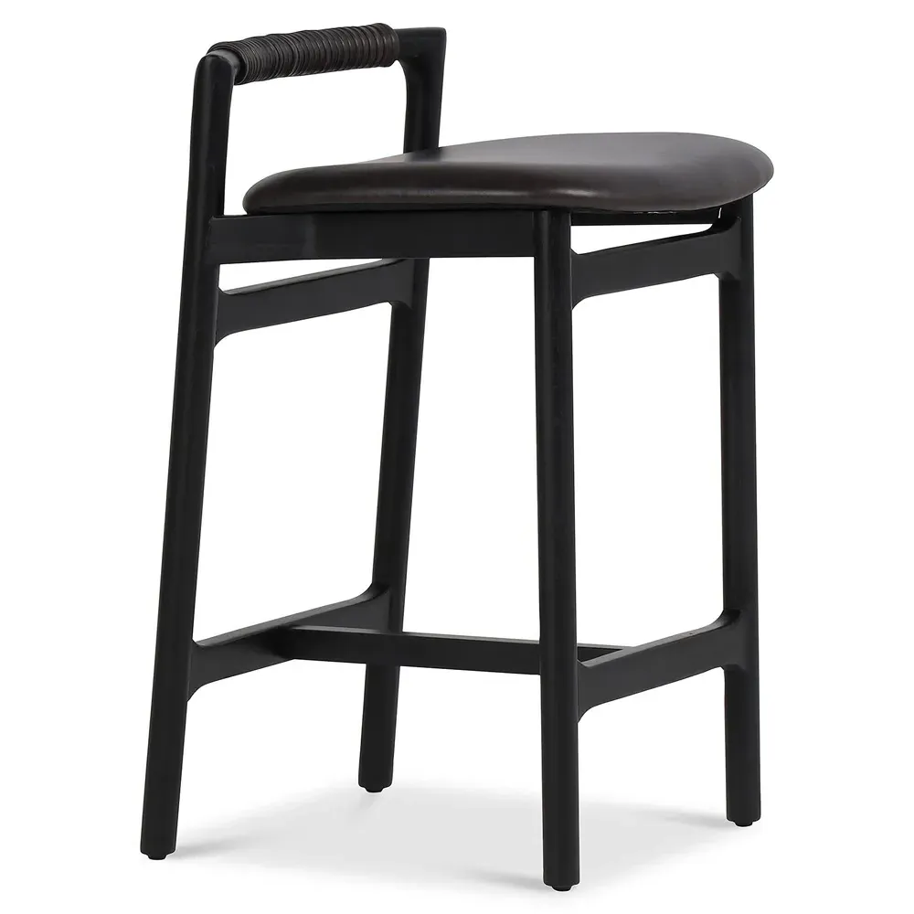 Blaise Counter Stool - Black, Leather