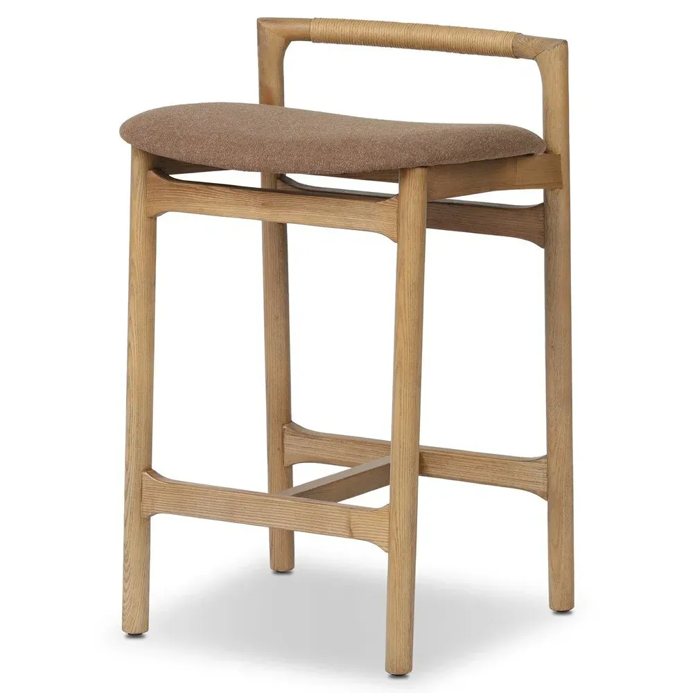 Blaise Counter Stool with Paper Cord Back - Brown, Ash Wood
